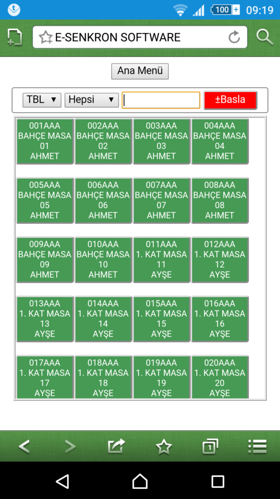 MobADIS - Table Selection Screen